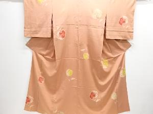 大正ロマン　草花模様織り出しお召単衣着物